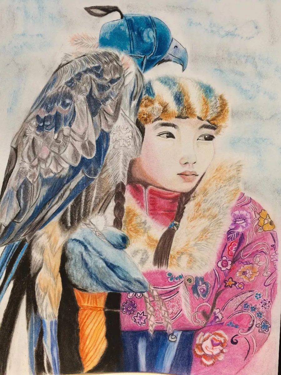 Mongolian girl & Hawk